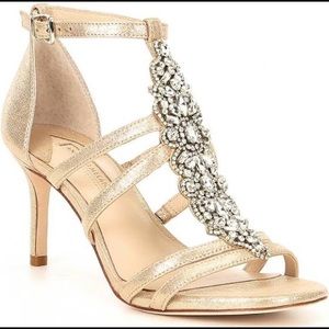 Antonio Melani metallic leather jeweled sandal